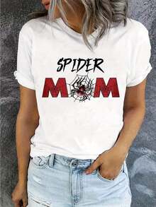Camiseta con estampado de araña para mujer - Camiseta suave y transpirable con cuello redondo, con diseño de telaraña y araña, atuendo casual para primavera y verano, linda camiseta de maternidad para mamás. - Estilo - Ver 7