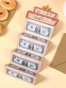 一套黑金生日快樂摺疊鈔票卡與信封、粉金生日蛋糕圖案摺疊鈔票卡,生日派對驚喜現金禮物,週年紀念裝飾摺疊鈔票卡,生日派對裝飾 - 均碼 - 查看 6