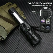 1 pieza Linterna LED telescópica y recargable con zoom, luz lateral impermeable, antorcha para camping al aire libre, lámpara de emergencia para el hogar - flash - Ver 2
