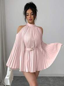 Elenzya Elegante camisa/blusa de mujer con mangas acampanadas y cintura ceñida para vacaciones - Rosa - Ver 5