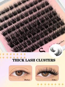 Waloshow 96pcs Cluster False Eyelashes, D-Curl Voluminous, Natural Look, Individual Lashes, Thick & Natural Makeup, Soft Single Lashes, Enlarging Eyes, Comfortable DIY, Easy To Extend Lashes At Home, Cluster False Lashes, Individual False Lashes - D - View 8