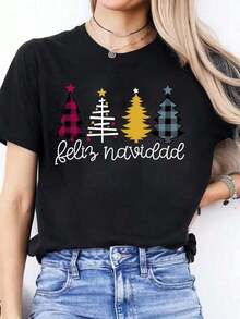 Camiseta Gráfica de Mujer con Estampado del Alfabeto Español - Tabla de Letras Españolas A-Z (A-Zed) - Top Casual de Manga Corta con Cuello Redondo y Ayuda para el Aprendizaje del Idioma Español, Ideal para Práctica de Escritura en Blanco en Primavera y Verano, Ropa para Clases de Español, Camiseta de Algodón Puro de Alta Calidad con Estampado Minimalista, Tela Suave y Transpirable, Cómoda y Holgada, Adecuada para Uso Diario, Ideal para Ropa Casual de Oficina, Apariencia Diaria en Primavera y Verano, Diseño Elegante y Juvenil, Ropa de Hombre, Top de Verano, Cuello Redondo - Negro - Ver 1