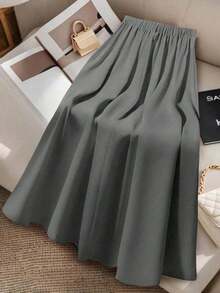 Falda esbelta y elegante de línea A con pliegues para mujer de talla grande - Gris - Ver 2