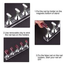 2 Sets Press-On Magnetic Acrylic Nail Display Stands For Nail Art Painting Practice, Manicure Tools For Home DIY And Salon Supplies (Silver) - Silver - View 4
