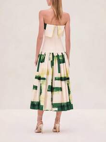 Vestido midi de verano con estampado, hombros al descubierto y corte ajustado, estilo elegante europeo y americano - Multicolor - Ver 4
