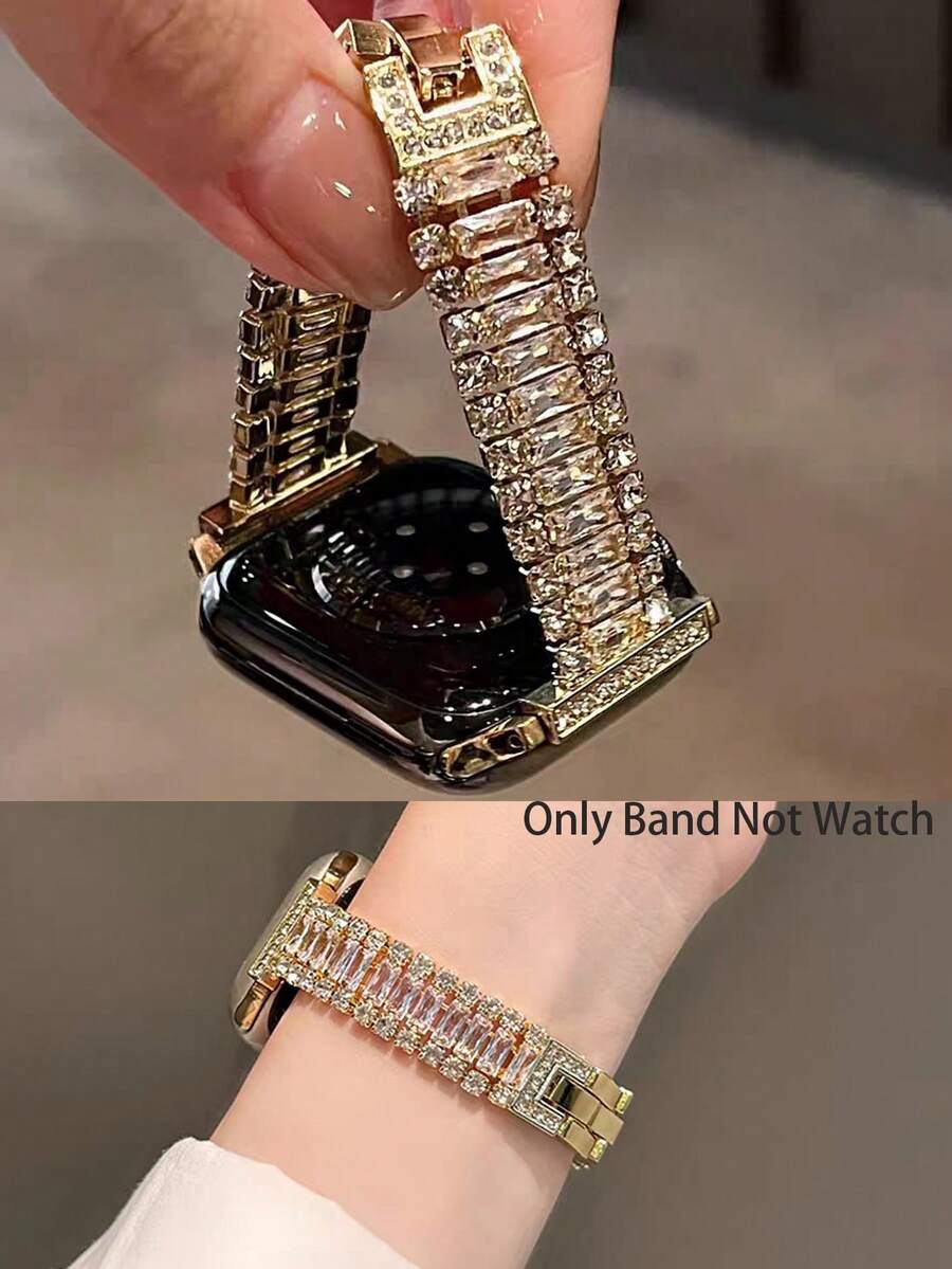 1pc Women's Luxury Triple-Row Sparkling Diamond Metal Watch Band, Gold Color, Compatible With Apple Watch Band Size 38/40/41/42/44/45/46/49mm, Compatible With Apple Watch Ultra/SE, Series 11/10/9/8/7/6/5/4/3/2/1 Smartwatch, Suitable For Birthday Party, Birthday Gift, High-End Luxury Strap