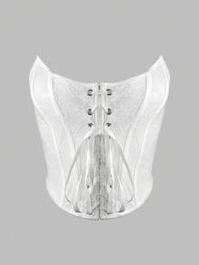 White Lace-Up Strapless Cropped Top, Essential Summer Style - White - View 1
