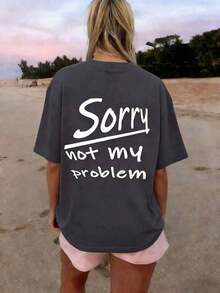 Women's Plus Size "Not My Business" T-Shirt - T-Shirt With Prominent Text On The Back, Suitable For Spring And Summer, Casual Street Style, Machine Washable, Suitable For Daily Wear, Going Out, Parties, School, Music Festivals, Vacations And Travel. Color: Black - 深灰色 - 查看 8
