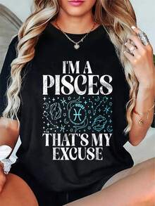Talla Grande - Soy Pisciano, Mi Excusa es Pisciano - Camiseta de Cuello Redondo y Manga Corta para Mujer y Hombre - Camiseta con Estampado Gráfico - Negro - Ver 2