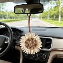 1 pieza Decoración de espejo retrovisor de coche o accesorio para bolso de estilo bohemio de verano, tejido de ratán PP con girasol - Adorno de girasol - Ver 5