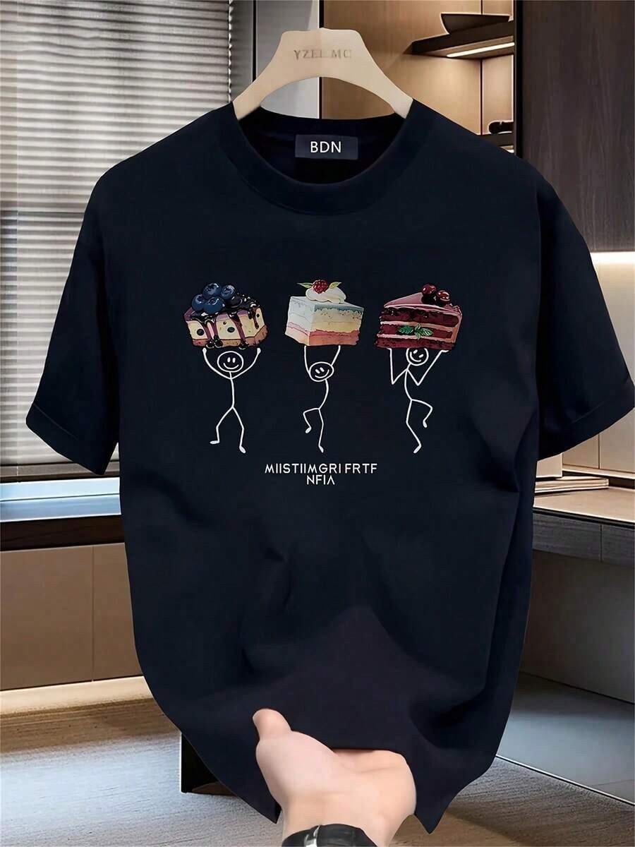 Premium Fashion Brand Printed Short Sleeve T-Shirt For Summer, Heavyweight Pure Cotton, Korean And Japanese Style, Versatile Tops For Men, - 黑色 - 查看 1