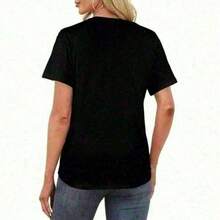 Teacher T-Shirt, Leopard Print Teacher T-Shirt, Animal Print And College Lettering Teacher T-Shirts, Teacher Appreciation Gifts, Classic 100% Cotton Thick Short Sleeve T-Shirt, Graphic Print T-Shirt, Casual Short Sleeve Top For Women - 黑 - 查看 2
