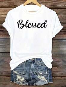 Women's Casual Crew Neck T-Shirt, 5.15, Short Sleeve, Printed Design, Casual Style, All Seasons, Casual Wear | Graphic Print T-Shirt | Soft Texture Blouse, Shirt > Beautiful. - 白色 - 查看 7