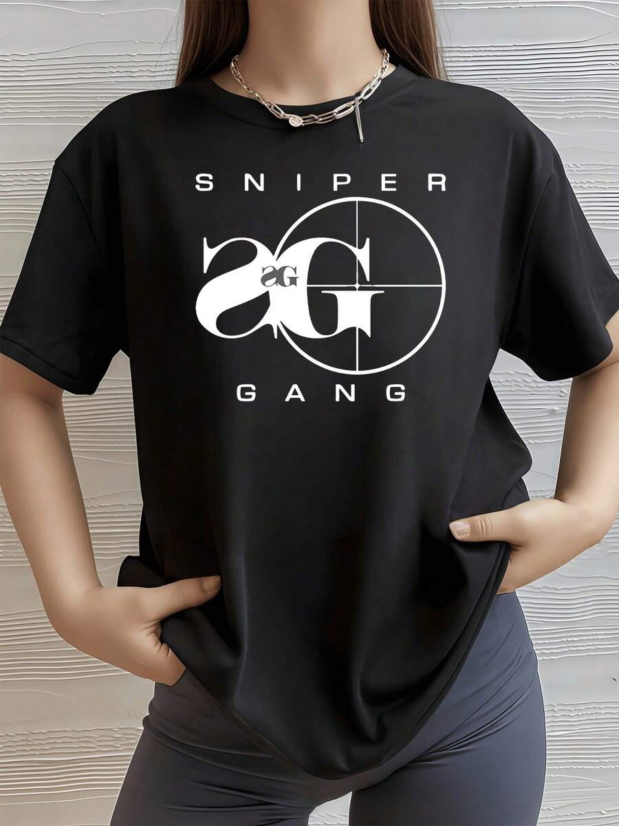 Symbol Representing Strength, Focus And Unity With The Letters SG Framed By A Crosshair That Evokes Determination And Confidence. Modern Women's T-Shirt With An Elegant Urban Touch. - 黑色 - 查看 1