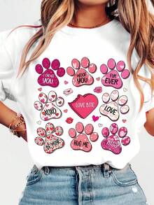Plus Size Women's Casual Short Sleeve T-Shirt, Local Delivery, 1 Unit - Valentine's Day Gift, Fun Party Print, Loose Crew Neck, Breathable And Machine Washable Fabric, Ideal For Everyday Wear - 白色 - 查看 1