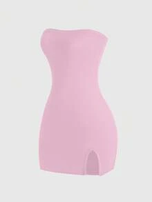 Vestido negro sin tirantes para mujer, minivestido corto - Rosa - Ver 1