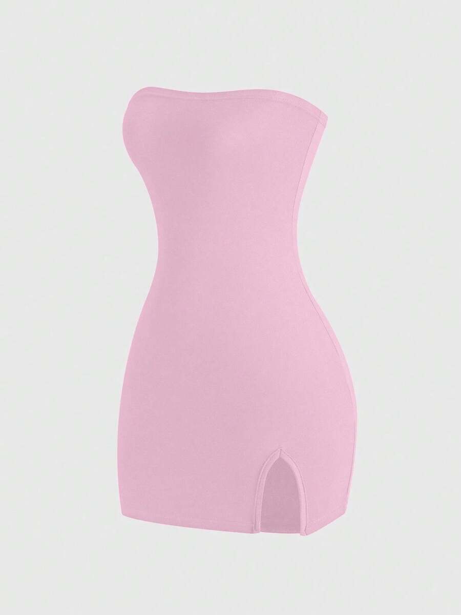 Vestido negro sin tirantes para mujer, minivestido corto - Rosa - Ver 1
