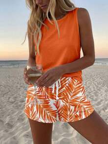 , Conjunto de 2 Piezas para Mujer, Camisola de Cuello Redondo con Estampado de Lunares y Pantalones Cortos, Ideal para Verano, Conjunto Casual de Dos Piezas para Salir. - Multicolor 14 - Ver 3