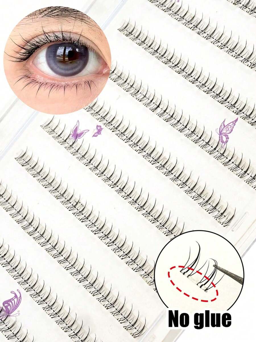 120pcs/Set Small Flame Style C-Curl Transparent Stem False Eyelashes, Glue-Free DIY Cute Cartoon Natural Look, Reusable, Lightweight And Easy To Use, Suitable For Daily, Commute, Party And Other Occasions - C - View 1