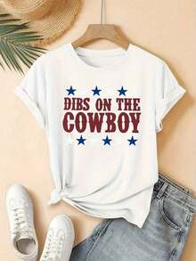 1 Piece (T-Shirt), Women's Pink Graphic T-Shirt "Dibs On The Cowboy" - Casual, Short Sleeve, Crew Neck, Lightweight, Machine Washable - Perfect For Spring And Summer Outfits, Versatile Clothing | Playful Print | Lightweight T-Shirt - 1 件(T卹) - 查看 6
