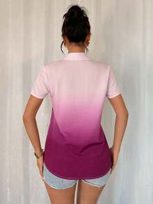 Blusa de mujer con estampado de chica de moda, manga corta y abotonadura, top de manga corta - Multicolor 2 - Ver 2
