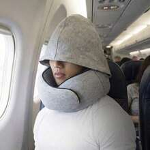 [Hat-Attached Neck Pillow]Foam Travel Pillow Office Or Car Use During Long Flights Includes Eye And Earplugs; Portable And Foldable Deep Relaxation - Xám (Không lông) - Xem 12