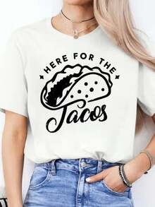 ComfortableUn divertido estampado que celebra el amor por los tacos con una tipografía alegre y un dibujo que transmite pasión por la comida mexicana perfecta para quienes disfrutan compartir buenos momentos camiseta de mujer casual moderna y cómoda para uso diarioLoose Versatile Short Sleeve T-shirt for Women - Blanco - Ver 9