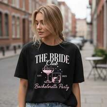 Camiseta de algodón con estampado de fiesta de despedida de soltera para mujer, manga corta, cuello redondo, estilo casual, para fiesta de despedida de soltera, tallas S-5XL. Adecuada para primavera, verano y otoño. - Negro - Ver 7