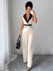 Nuevo Conjunto Elegante Sin Tirantes Chaleco y Pantalón Recto - Albaricoque 12560 - Ver 2
