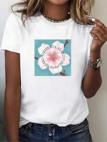 Camiseta Casual de Vacaciones para Mujer con Estampado Floral, Camiseta Casual de Primavera, Adecuada para Reuniones Familiares y Eventos de Verano - Top de Manga Corta Suave y Cómodo, Excelente Idea de Regalo. - Blanco - Ver 7
