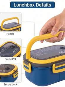 Meoky Microwave Bento Box - Leak-Proof Lunch Box With 2 Layers, Carrying Handle And Utensil Set - Suitable For School, Office, Travel, Christmas And Holiday Gifts - Unisex - Blue - View 3