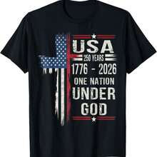 USA 250 Years One Nation Under God 1776 2026 Patriot T-Shirt For Men Women Couple |  Tops, Street Style, Comfort Tee, Casual Summer Tee, Must-Have Fashionable Tee, Crew Neck, Regular Fit, Medium Stretch Fabric - 黑色 - 查看 1