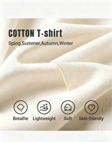Women's Casual Summer T-Shirt, Round Neck, Short Sleeve, With Red Letter Print, In White. Round Neck 100% Cotton Soft Fabric Short Sleeve Breathable And Cool 100% Cotton - 杏 - 查看 6