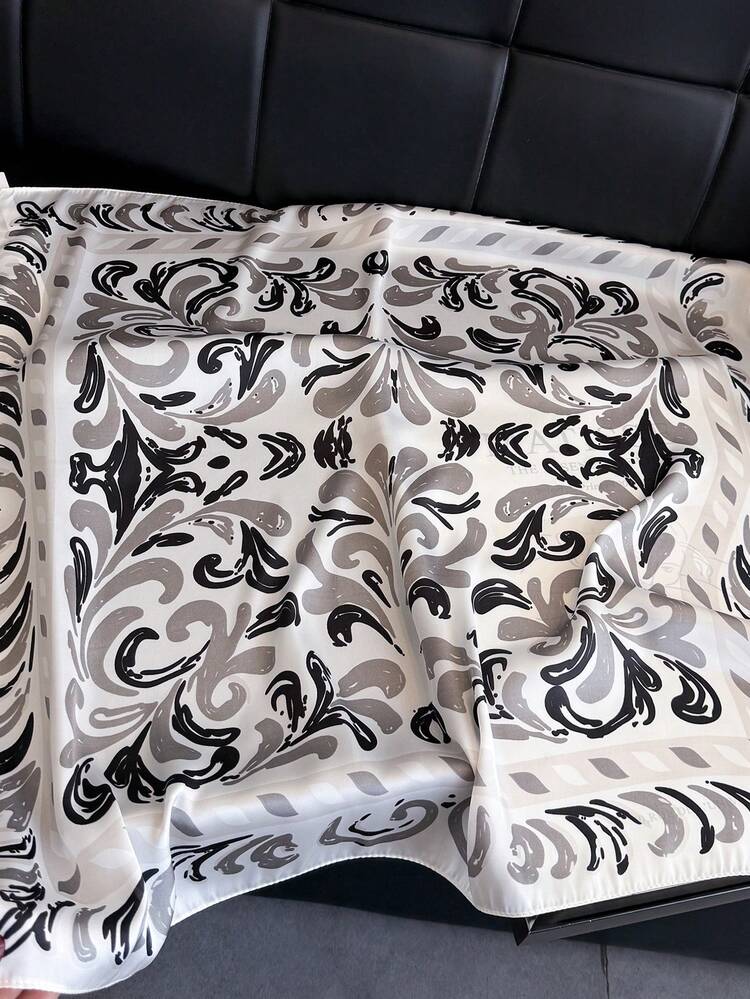 1pc Women's Elegant Vintage Printed Thin Style Satin Square Faux Silk Scarf,Boho Women's Neck Scarf,Shawl,Light And Thin Comfortable Women's Bandana - Multicolor - View 2