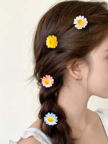 10pcs/20pcs Faux Sunflower Flower Hair Clips, Braided Hair Decor Hair Accessories, Girly Fresh Headwear - Multicolor - View 4