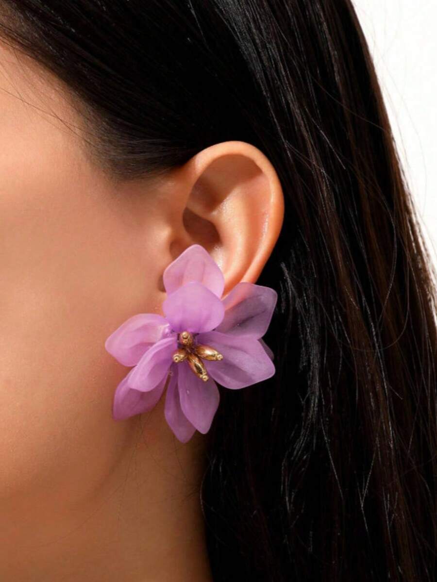 Romantic Floral Earrings, Minimalist Elegant Design, Versatile For Summer, Korean Style - Multicolor - View 1