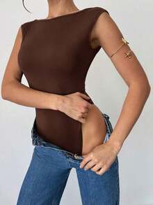 Body elegante y romántico sin espalda para mujer, adecuado para fiestas, vacaciones, regreso a clases, citas románticas y atuendo de boda y cumpleaños - Café integral - Ver 6