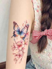 2 Sheets Big Size Body Art Temporary Tattoo Stickers For Women, Colorful Flower And Butterfly Mixed Pattern, Waterproof Fake Tattoo, Lasts 2-5 Days, Covering Scars, Can Be Used On Arms Wrist Shoulders Legs Waist Neck Hand Chest Thighs Finger Ankle, Suitable For Parties, Gifts, Vacations, Body Decoration - Multicolor - View 3