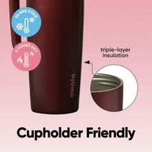 SmoothSip Slider Stainless Steel Insulated Travel Mug With Handle, Leak Proof, Hot And Cold Drinks, Travel Friendly With Sliding Lock Lid, 24 Oz, Leak Proof, Black Cherry - Black Cherry + 24 Ounces + With Handle - View 3