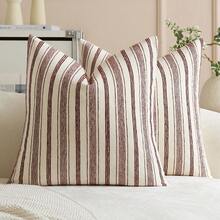 1pc Iron Red Striped Throw Pillow Cover (Pillow Insert Not Included), Modern Stylish Soft Chenille & Faux Linen Blended Dual-Color Striped Comfortable Cushion Cover, Suitable For Home Sofa, Bedroom, Decor, All Seasons - Redwood - View 12