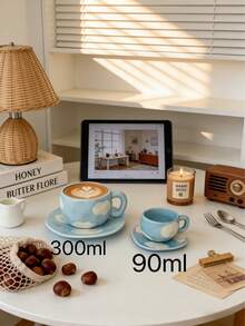 1 Set 90ml/300ml Ceramic Coffee Cup And Saucer, Microwave And Dishwasher , Suitable For Espresso And Arabic Coffee. Saudi Style Coffee Cup, Perfect For Afternoon Tea, Cafe And Kitchen - Perfect Gift - Multicolor - View 9
