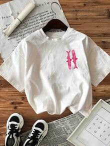 2026 primavera/verano Sardinas capturadas de manera  Camiseta de mujer de manga corta con estampado vintage casual de sardinas, adecuada para uso diario y ocio,Soft Fabric, Loose Design, Round Neck, Short Sleeves, Springsummer, Daily Wear - Blanco - Ver 6