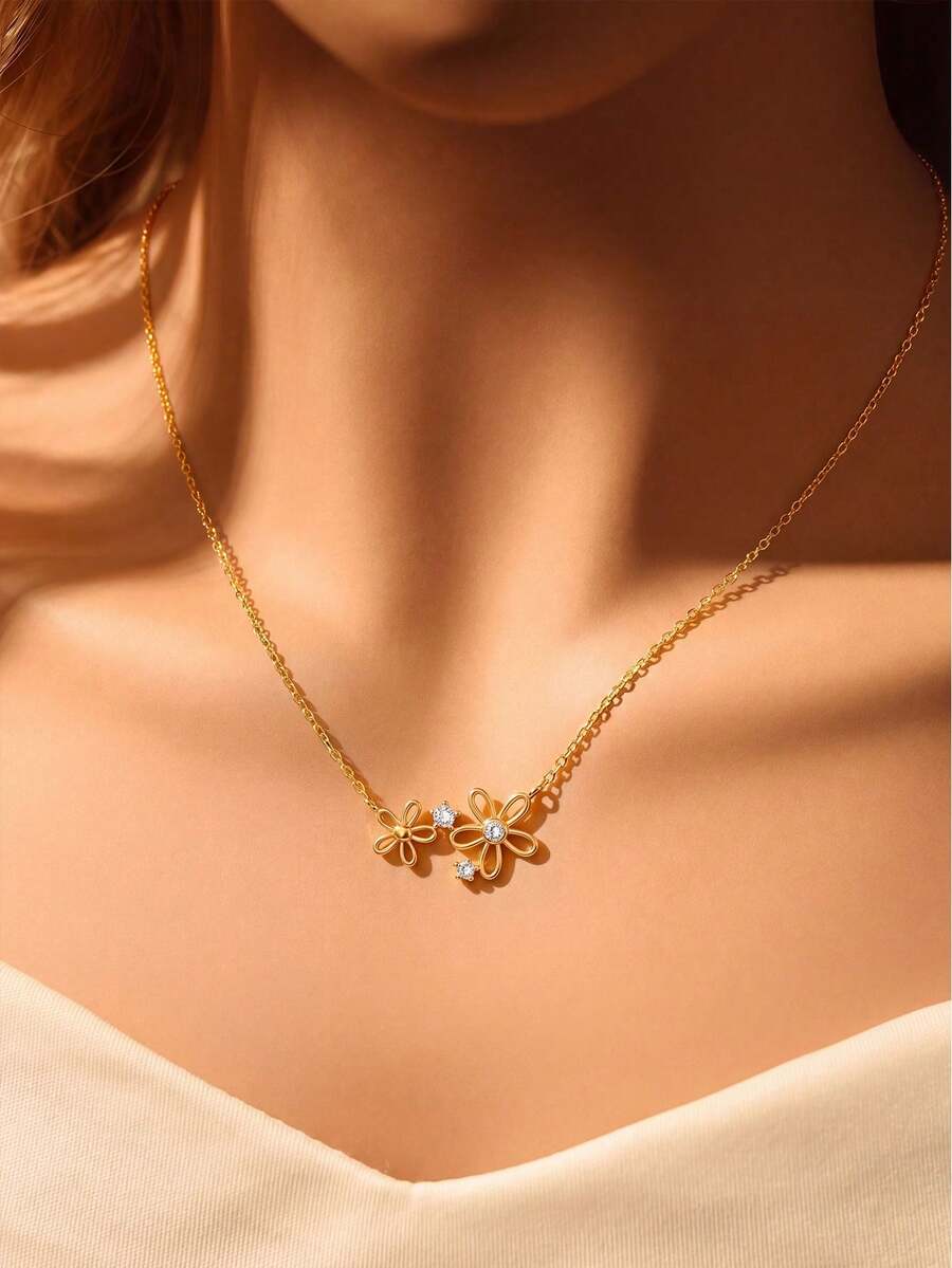 1pc S925 Sterling Silver Elegant Floral Pendant Necklace, Delicate Unique INS Design Sweater Chain Clavicle Chain, Casual Sweet Versatile Party Wear Women Necklace - Flowers - View 1