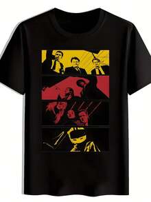 Unisex Short Sleeve Crew Neck T-Shirt, Inspired By Pulp Fiction, Black, Casual Summer Style For Men And Women, Sizes S-3XL - 黑色 - 查看 7