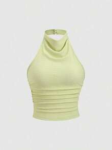 piezas Nuevo top sin espalda elegante y sexy con cuello halter y drapeado, unicolor verde/negro, casual y versátil Y2K - Multicolor 4 - Ver 4