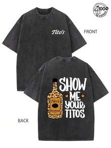 Camiseta oversize de algodón lavado con estampado de leopardo inspirada en el vodka Tito's "Muéstrame tus Titos", camiseta gráfica divertida para beber, camiseta impresa de algodón de alta calidad de 230 g; adecuada para fiestas, ropa urbana retro y uso casual diario de moda, la ropa Y2K es una opción ideal para entusiastas de las fiestas y aficionados a la cultura del vino. Moda perfecta para regalos de graduación, Día del Padre y 4 de julio - Negro - Ver 6