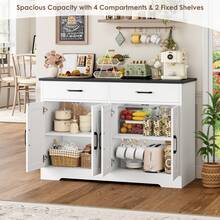 Sideboard, 120cm Wide Kitchen Cabinet With Worktops, Kitchen Buffet Storage Cabinet With 2 Drawers And 4 Doors Living Room, Kitchen, Hallway - 黑與白 - 查看 2