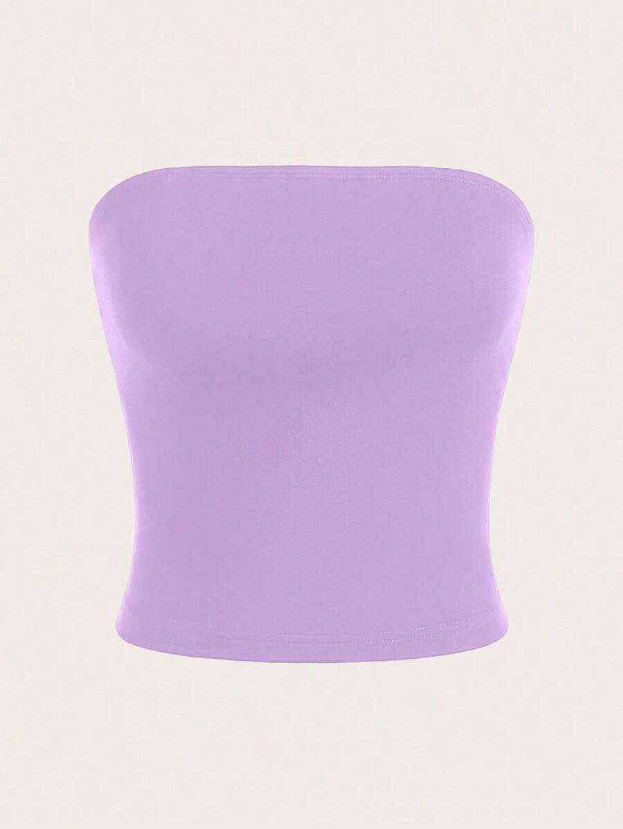 Top casual ajustado sin tirantes negro para mujer, adecuado para el verano - Morado - Ver 1