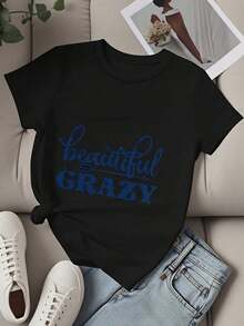 Fashionable Women's T-Shirt With Fun Print, Casual Summer Top For Everyday Wear And Outings - Black - View 4