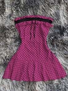Vestido mini sin tirantes con estampado de lunares de color contrastante para mujer - Rojo violeta - Ver 1